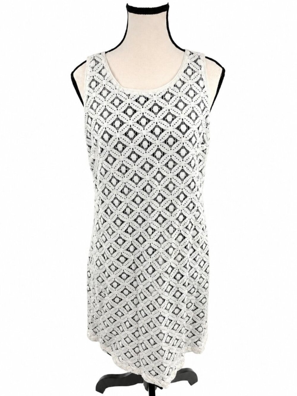 APT. 9 Womens White Black Lace Overlay Lined Mini Dress Size M Sleeveless